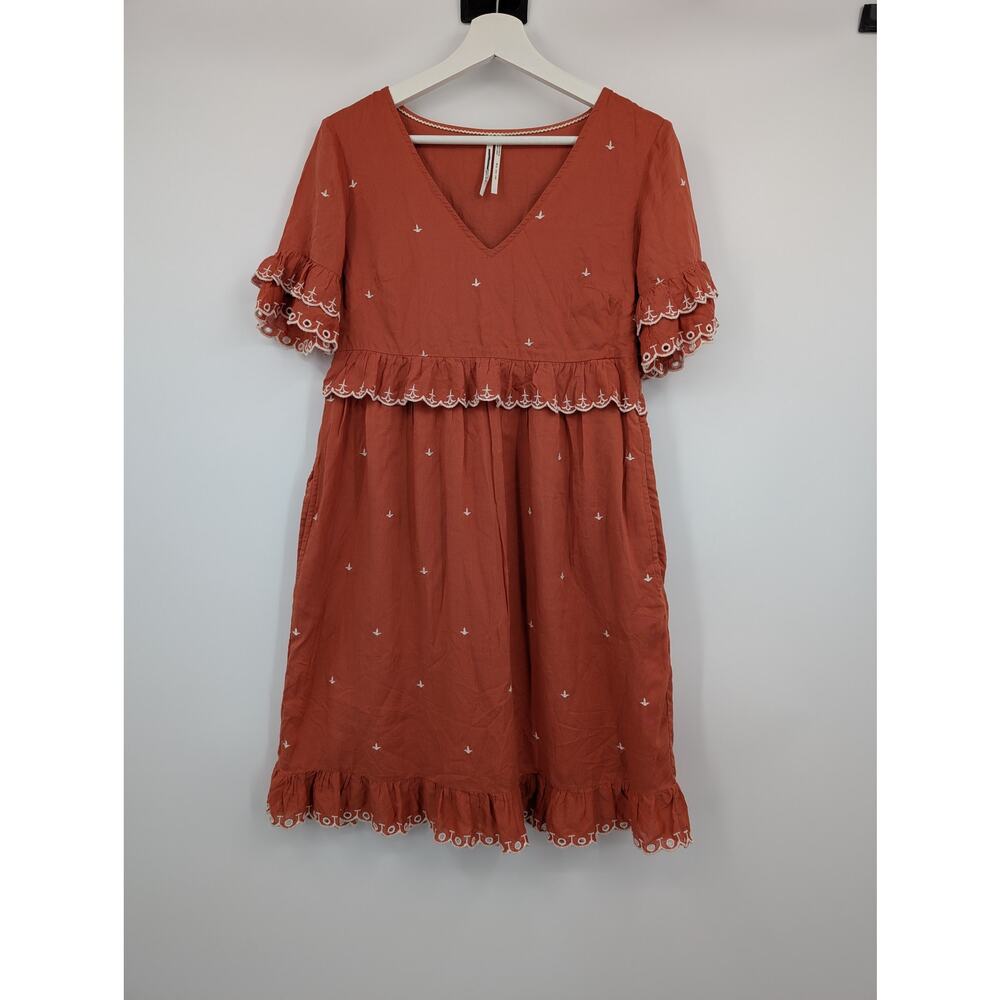 Anthropologie Samia Ruffle Dress Eyelet Lace Trim Womens 0